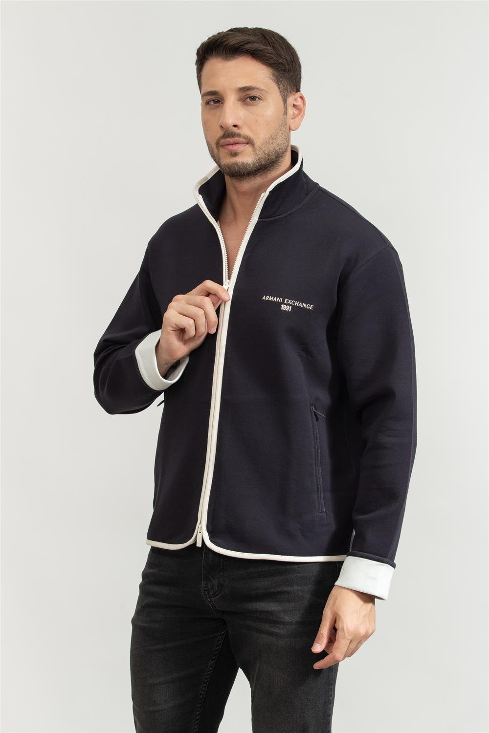 Armani Exchange Erkek Fermuarlı Sweatshirt Lacivert