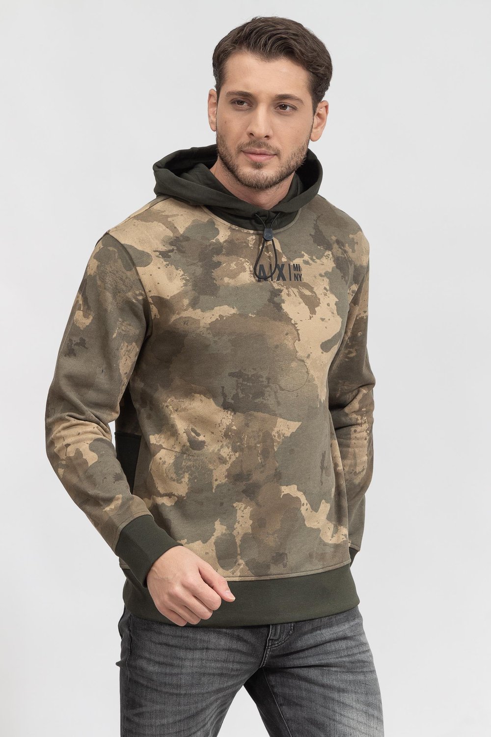 Armani Exchange Erkek Kapüşonlu Sweatshirt Bej