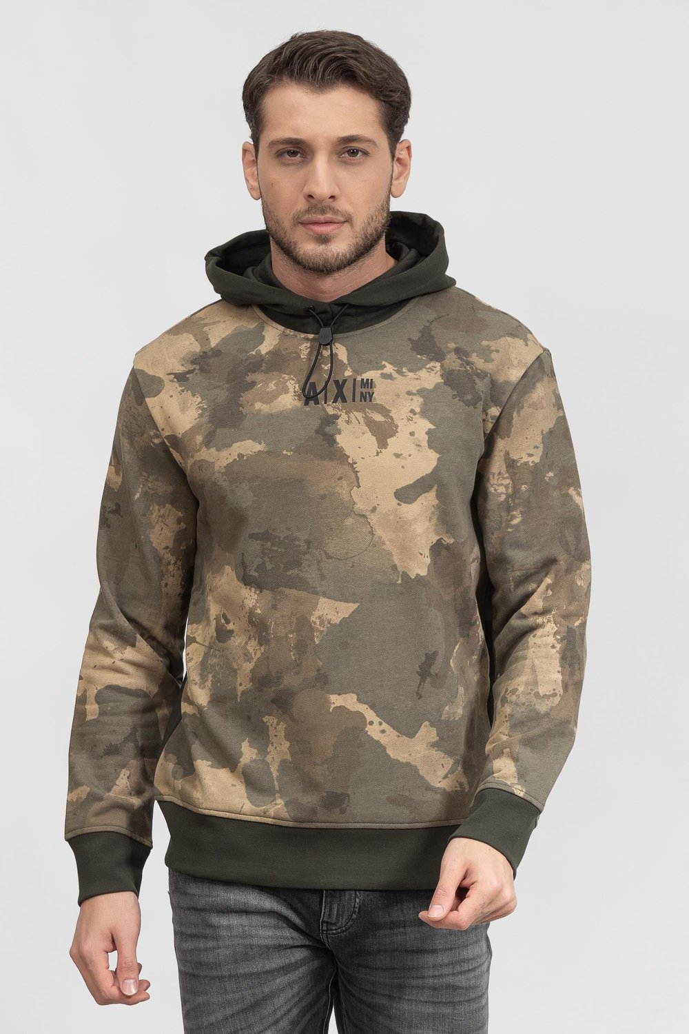 Armani Exchange Erkek Kapüşonlu Sweatshirt Bej