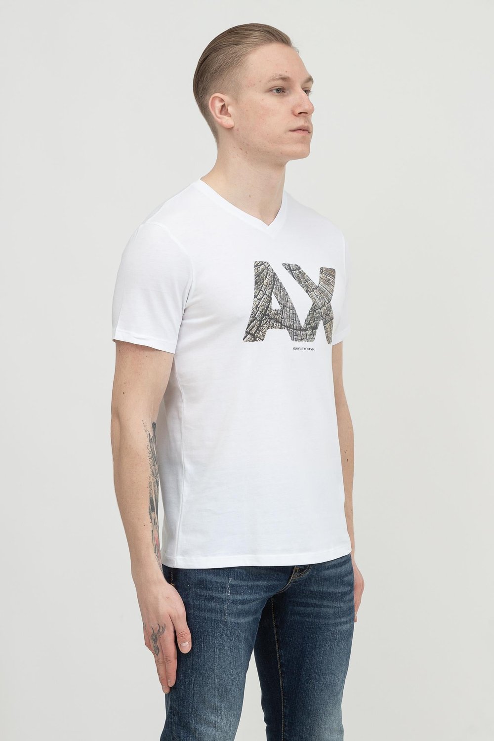 Armani Exchange Erkek V Yaka T-Shirt Beyaz