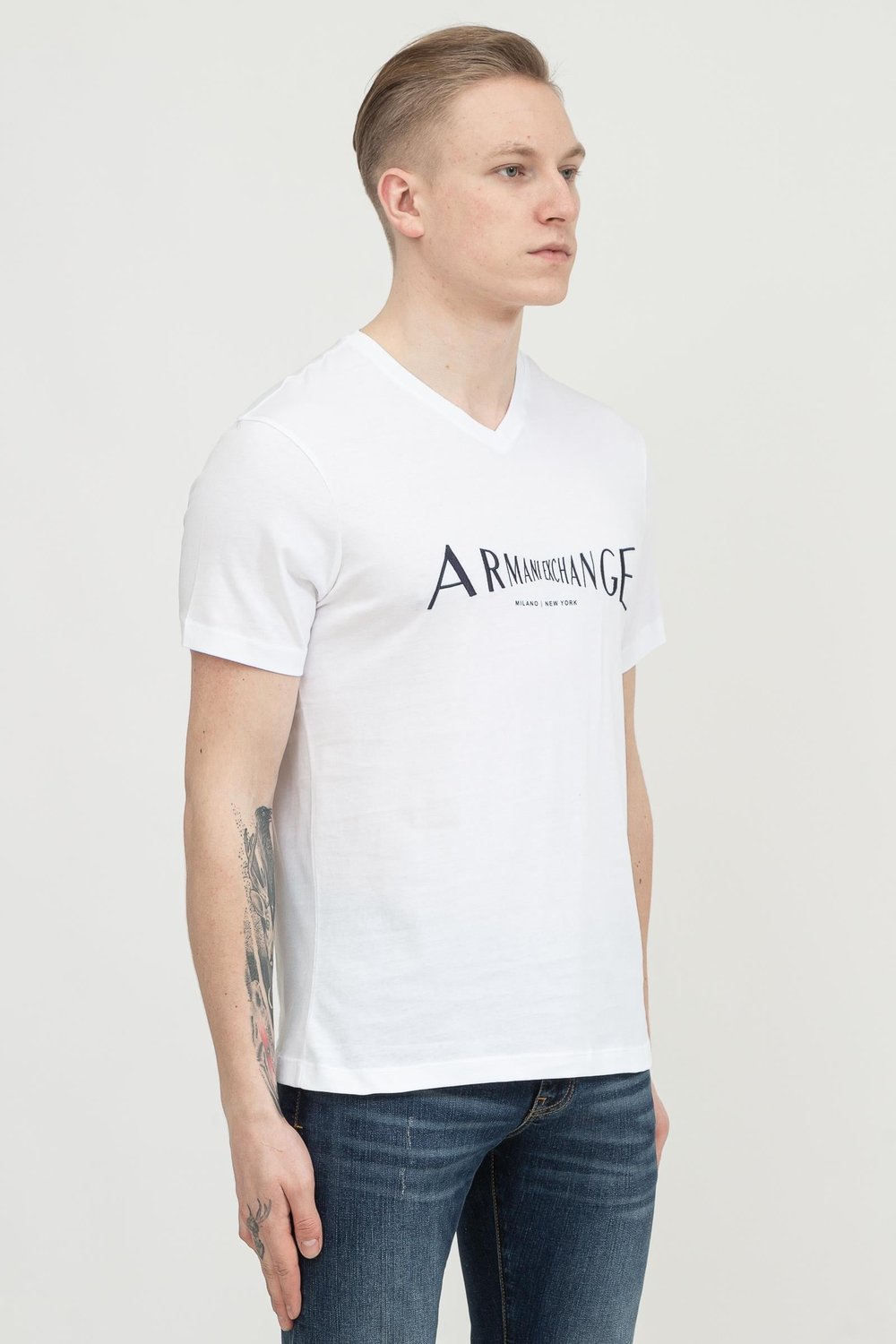 Armani Exchange Erkek V Yaka T-Shirt Beyaz