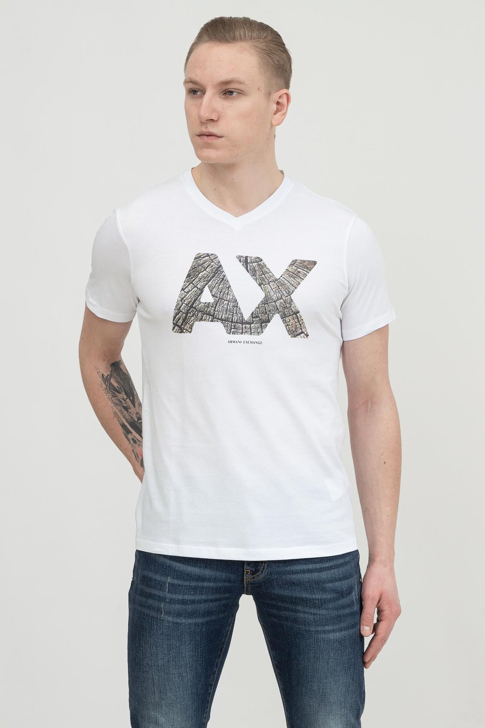 Armani Exchange Erkek V Yaka T-Shirt Beyaz