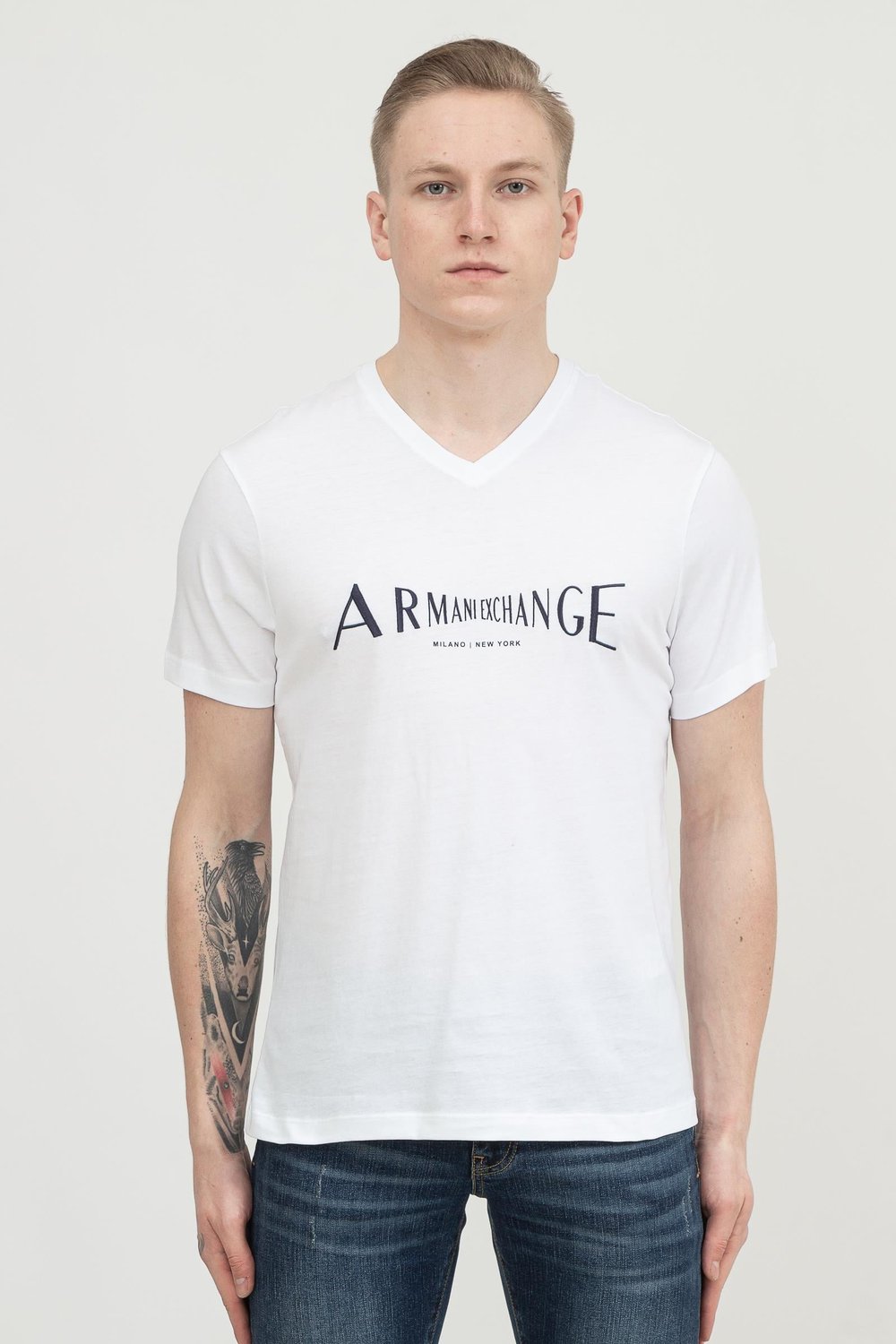 Armani Exchange Erkek V Yaka T-Shirt Beyaz
