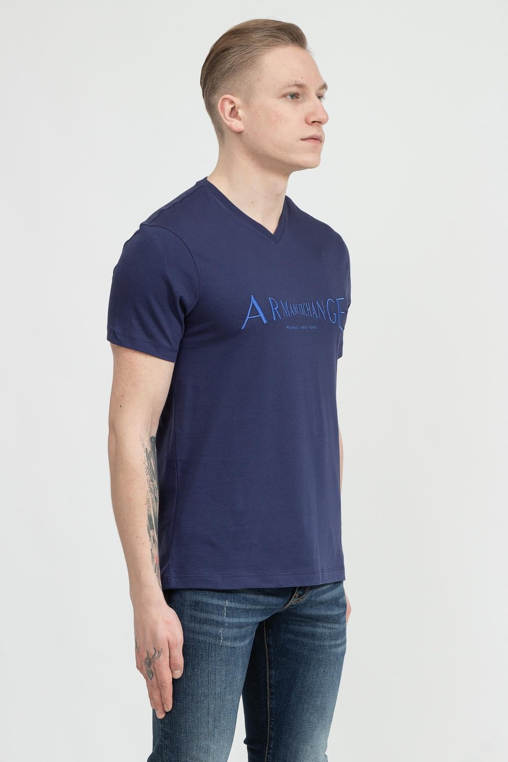 Armani Exchange Erkek V Yaka T-Shirt Mavi