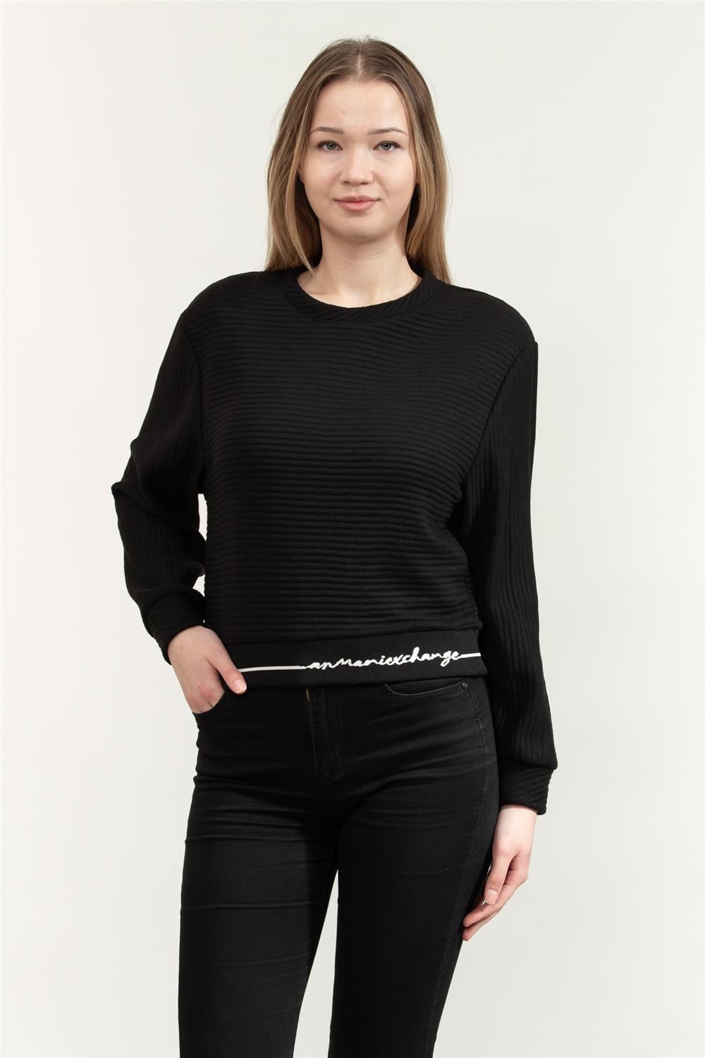 Armani Exchange Kadın Bisiklet Yaka Sweatshirt Siyah