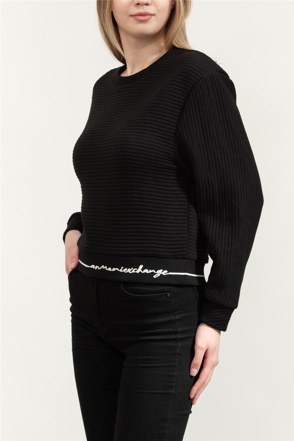 Armani Exchange Kadın Bisiklet Yaka Sweatshirt Siyah