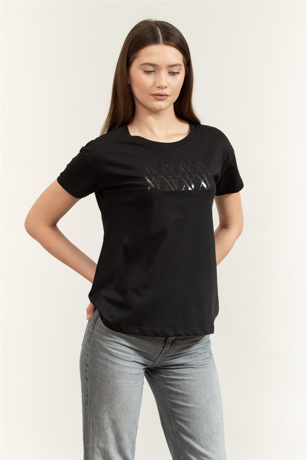 Armani Exchange Kadın Bisiklet Yaka T-Shirt Siyah
