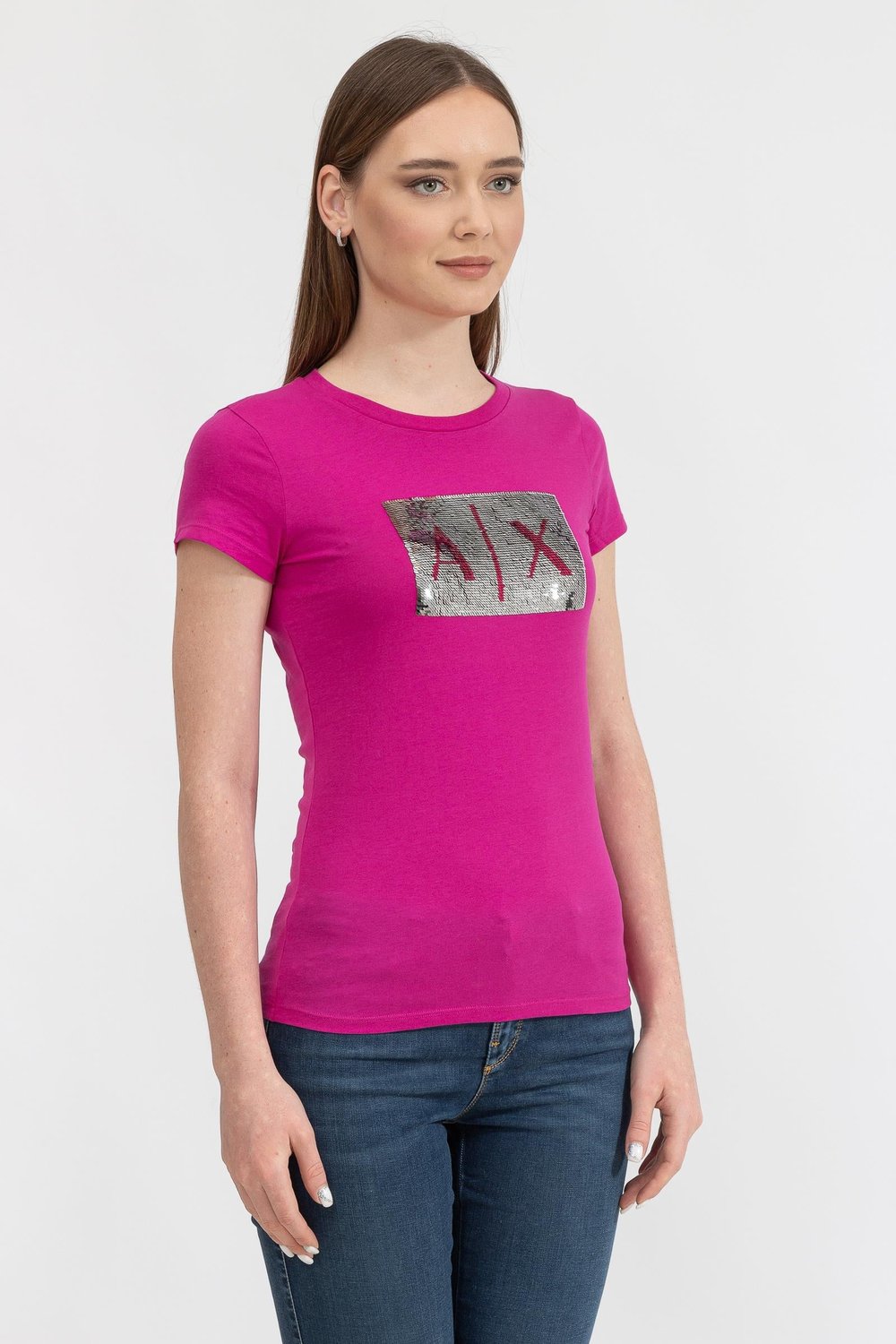 Armani Exchange Kadın Bisiklet Yaka T-Shirt Pembe