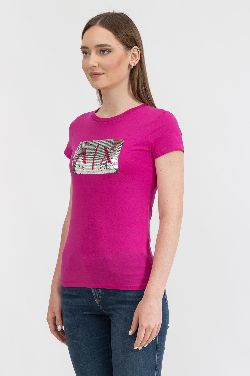 Armani Exchange Kadın Bisiklet Yaka T-Shirt Pembe