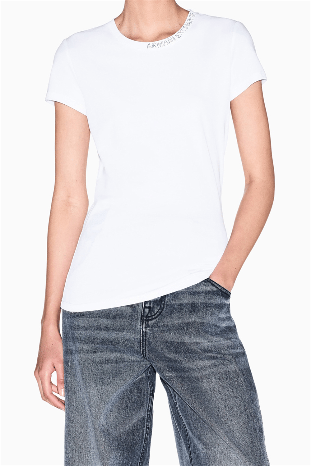Armani Exchange Kadın Bisiklet Yaka T-Shirt Beyaz