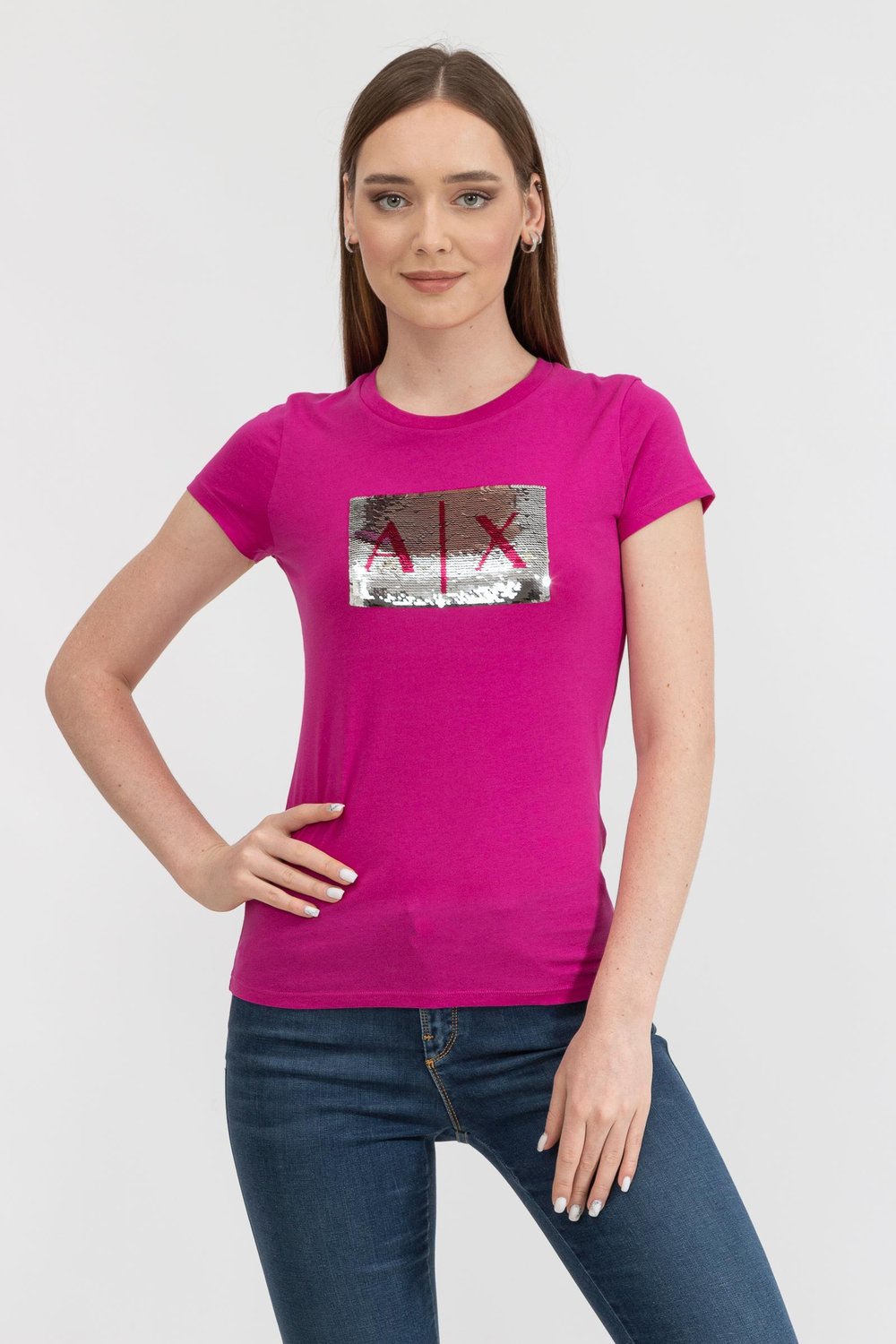 Armani Exchange Kadın Bisiklet Yaka T-Shirt Pembe