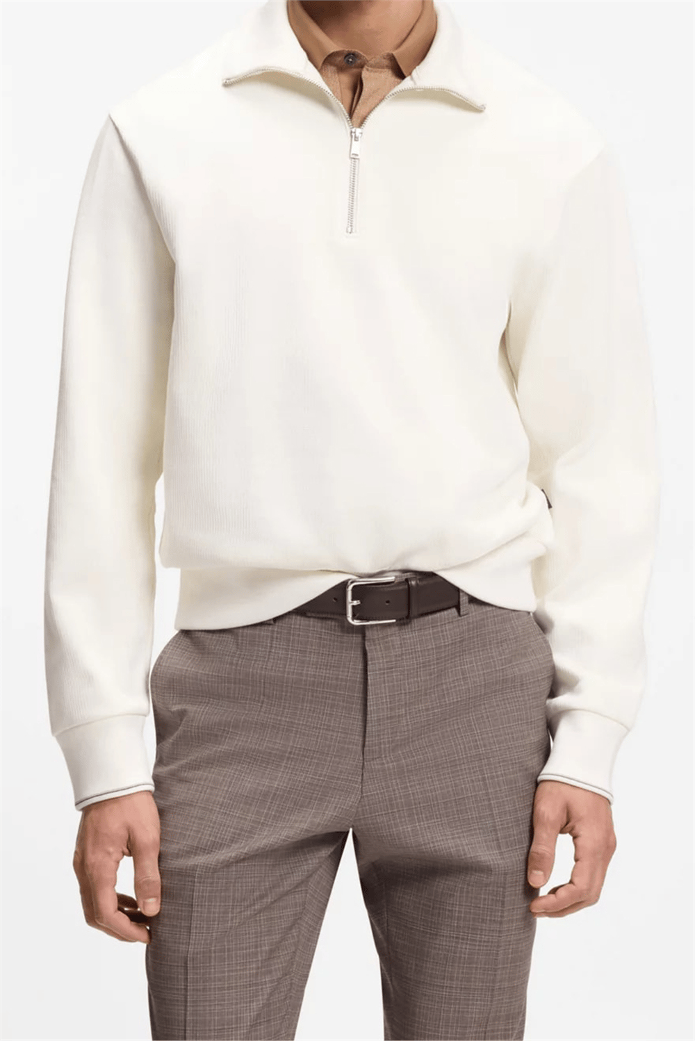 BOSS C Seidler 55 Erkek Fermuarlı Sweatshirt Beyaz