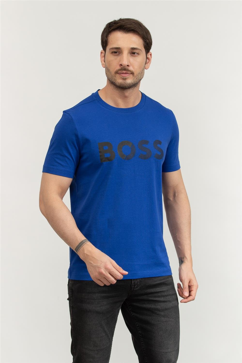 Boss Erkek Bisiklet Yaka T-Shirt Mavi