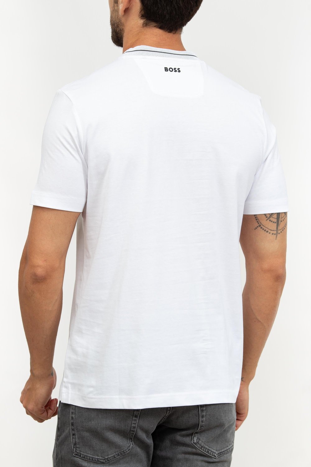 Boss Erkek Bisiklet Yaka T-Shirt Beyaz