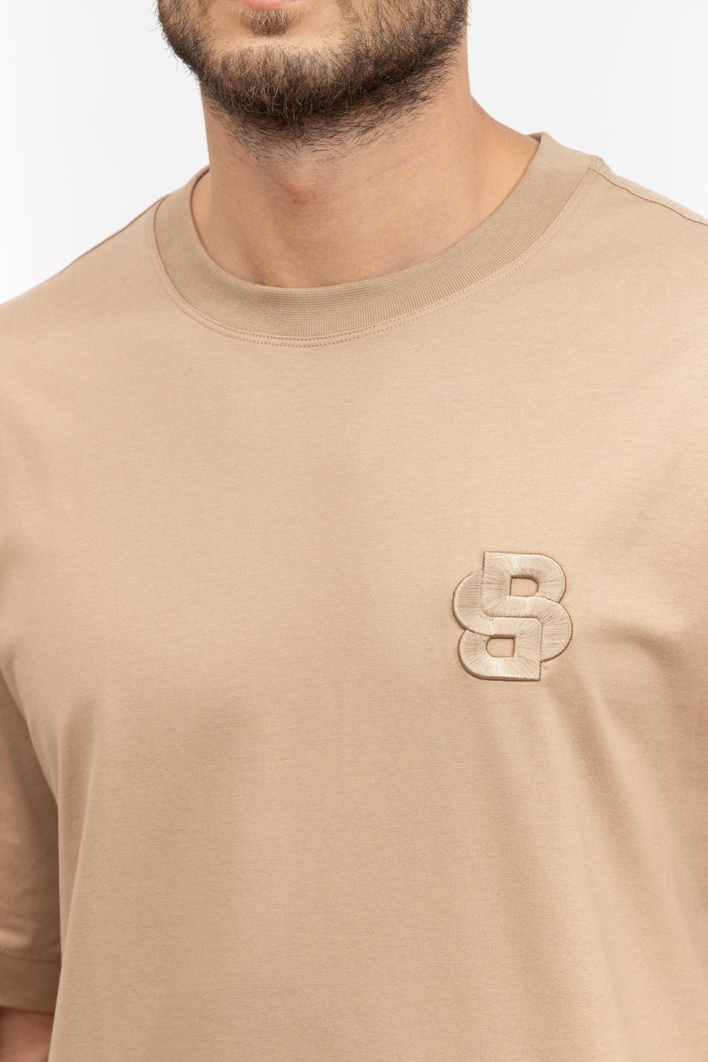 Boss Erkek Bisiklet Yaka T-Shirt Bej