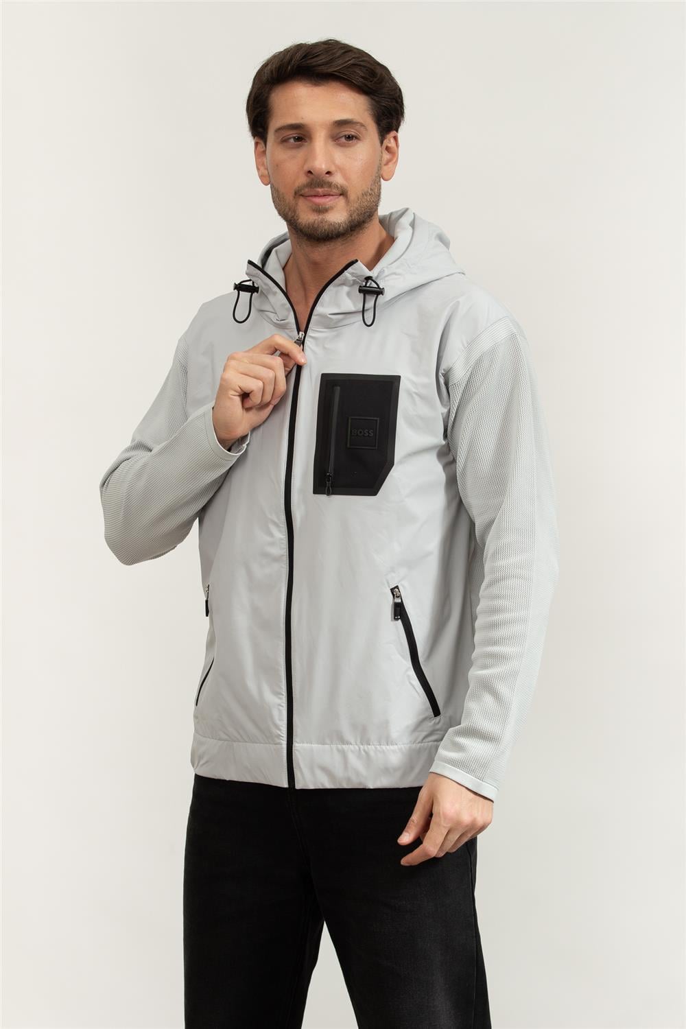Boss Erkek Fermuarlı Sweatshirt Gri
