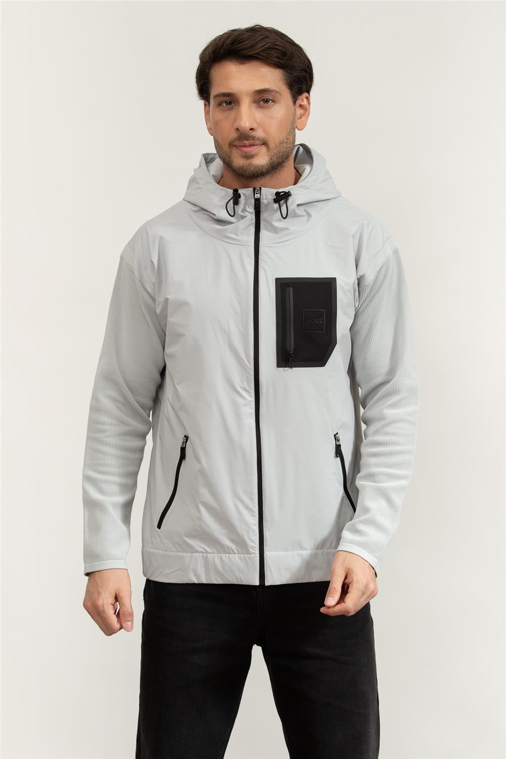 Boss Erkek Fermuarlı Sweatshirt Gri