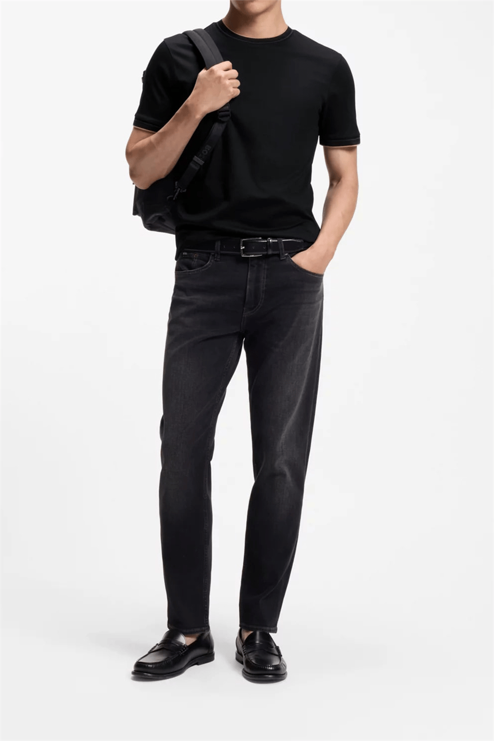 BOSS H Tessler 195 Erkek Bisiklet Yaka T-Shirt Siyah