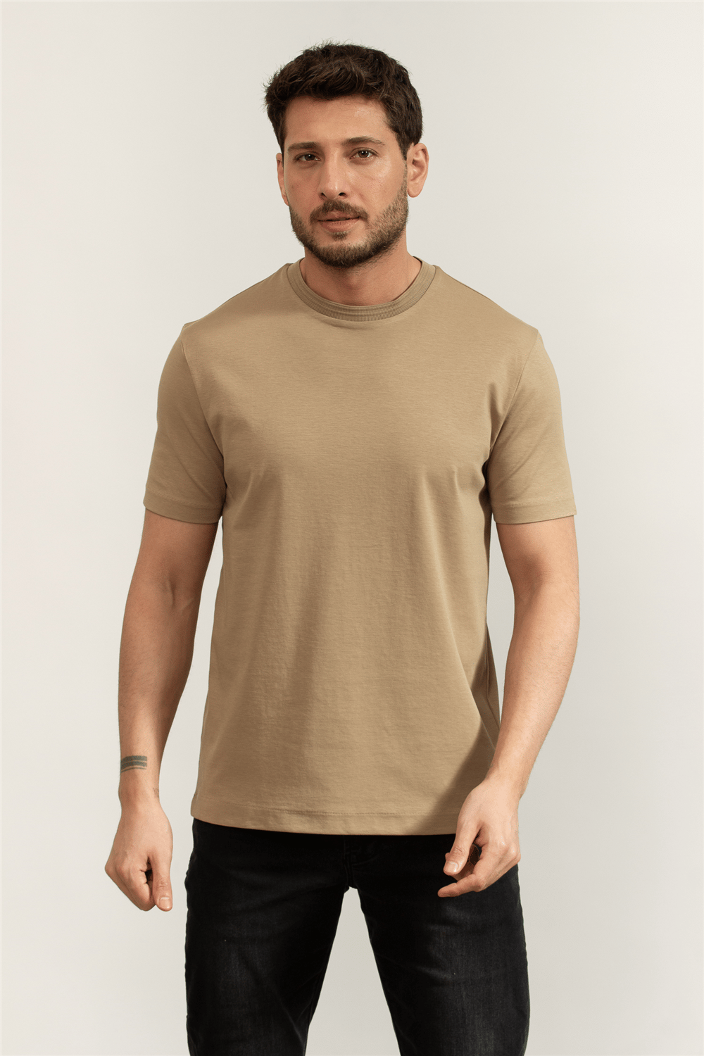 BOSS H Thompson 247 Erkek Bisiklet Yaka T-Shirt Bej