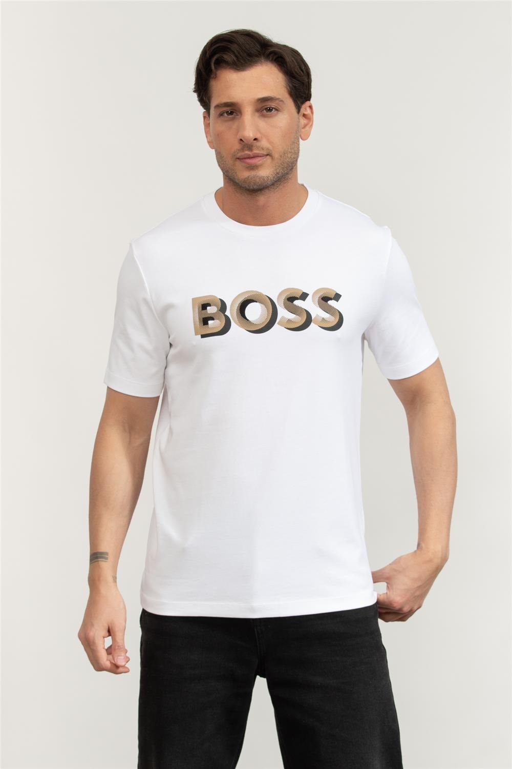 Boss H-Thompson 656 Erkek Bisiklet Yaka T-Shirt Beyaz