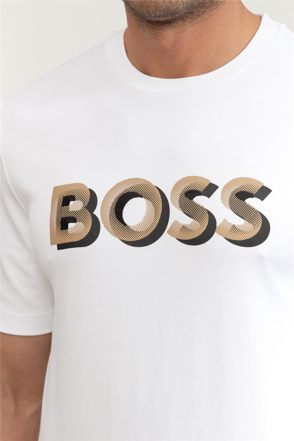 Boss H-Thompson 656 Erkek Bisiklet Yaka T-Shirt Beyaz