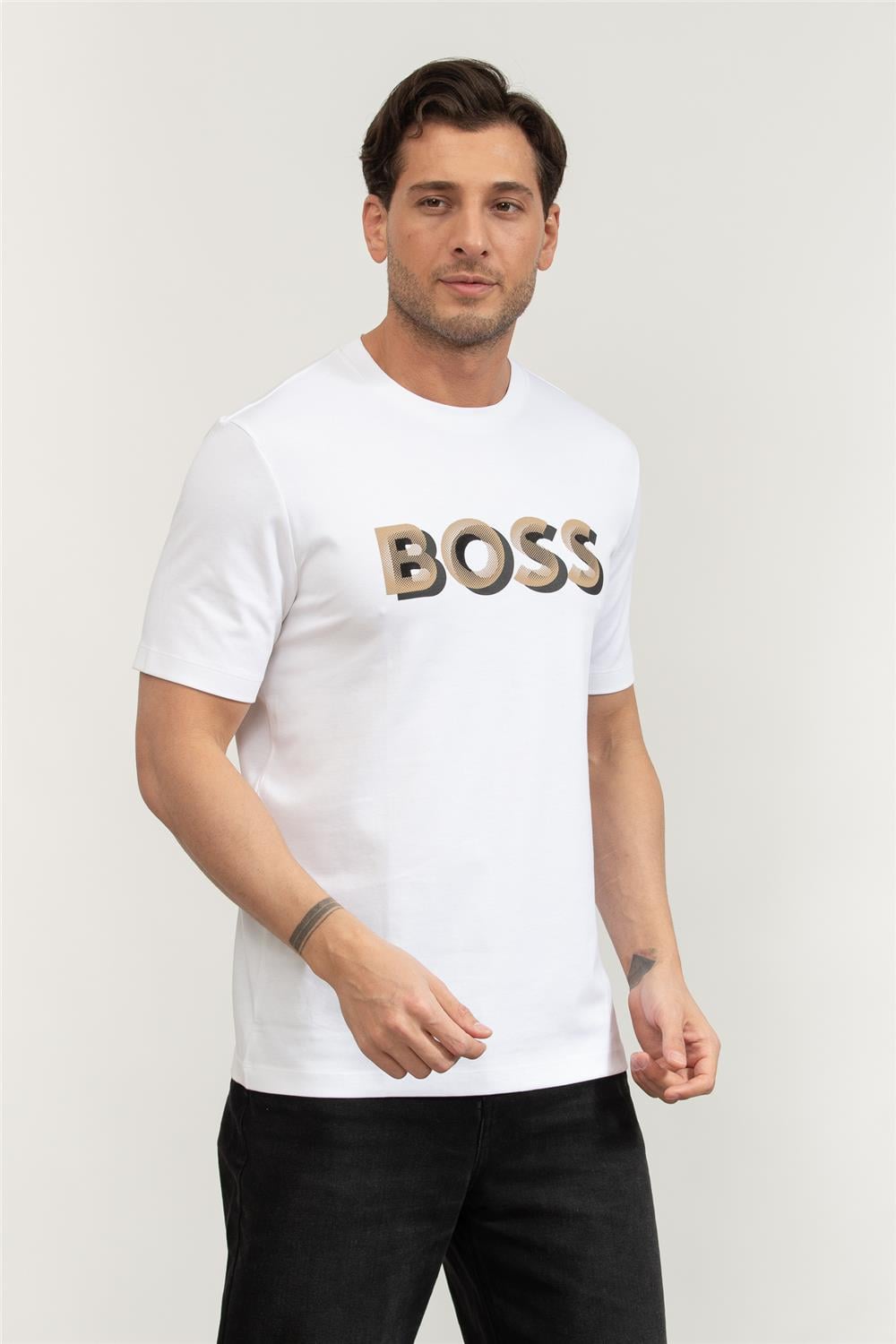 Boss H-Thompson 656 Erkek Bisiklet Yaka T-Shirt Beyaz