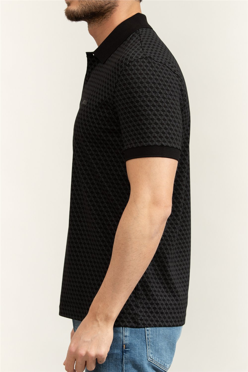 BOSS Pl Goc Chip Pattern Erkek Polo Yaka T-Shirt Siyah