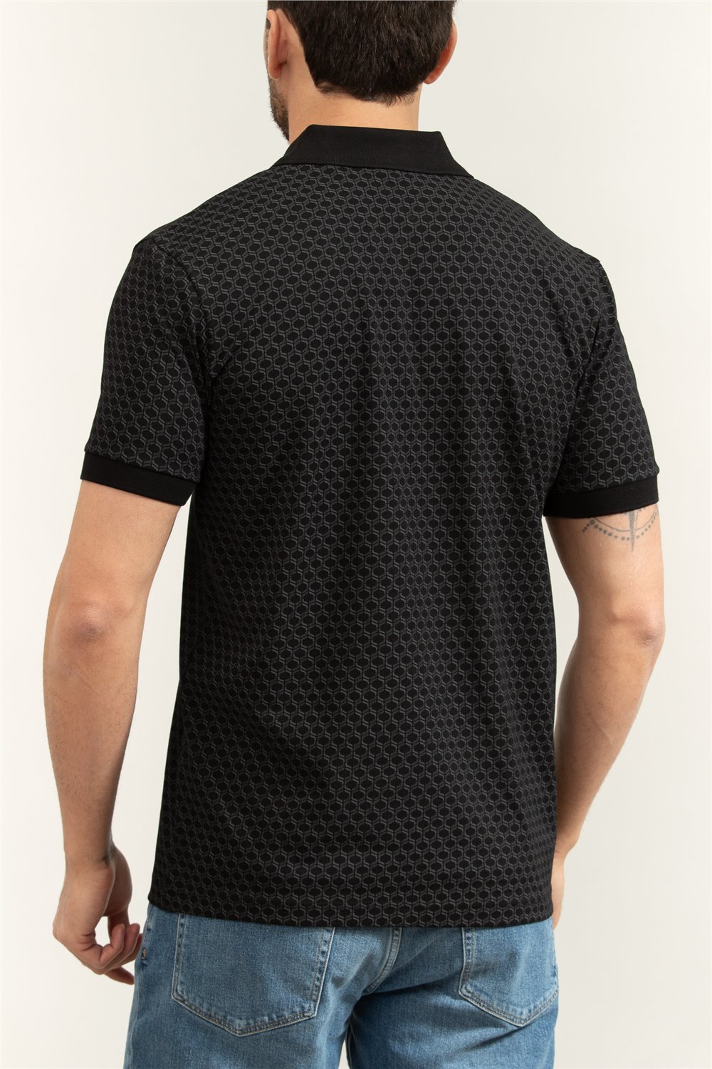 BOSS Pl Goc Chip Pattern Erkek Polo Yaka T-Shirt Siyah