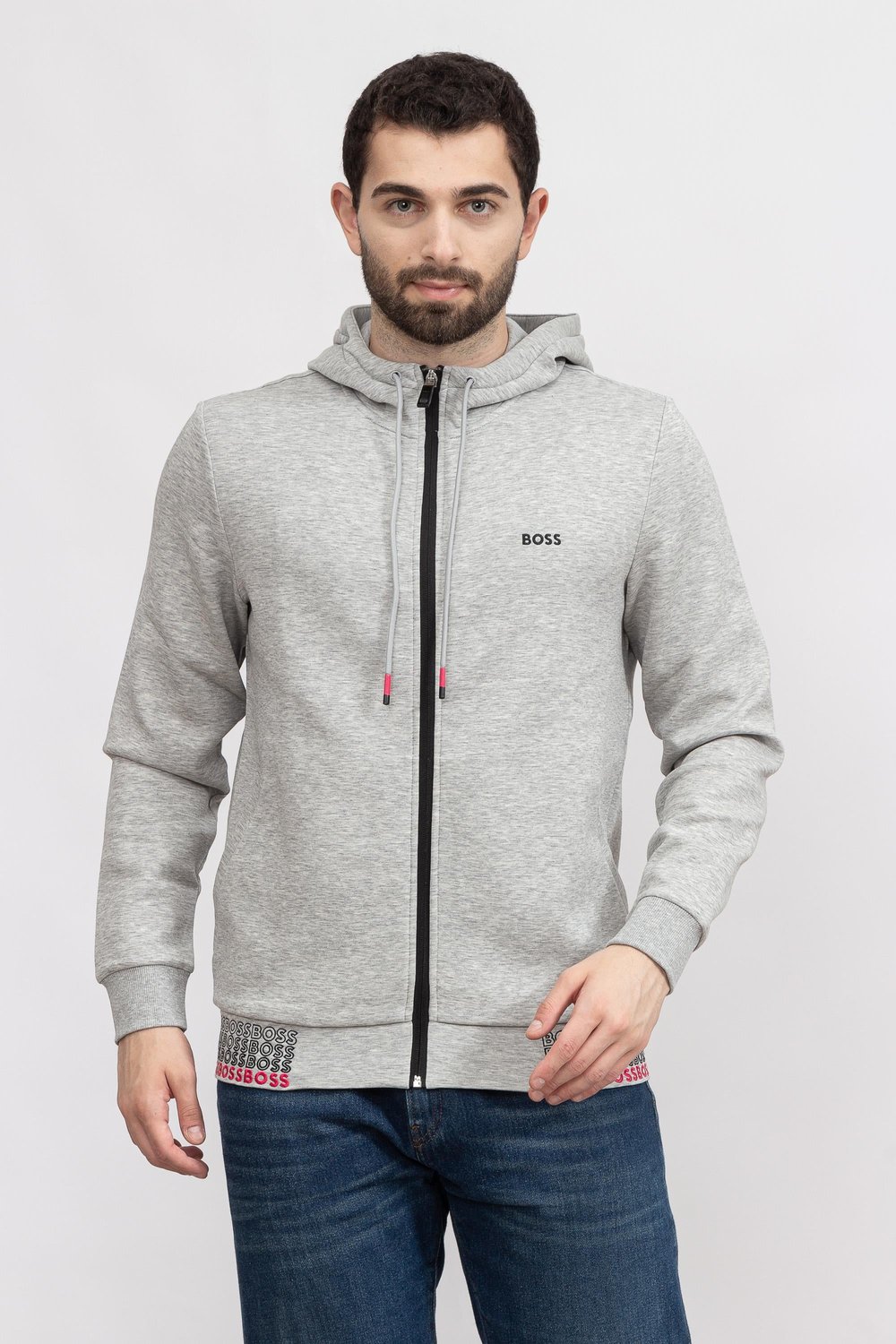 Boss Saggy Erkek Fermuarlı Sweatshirt Gri