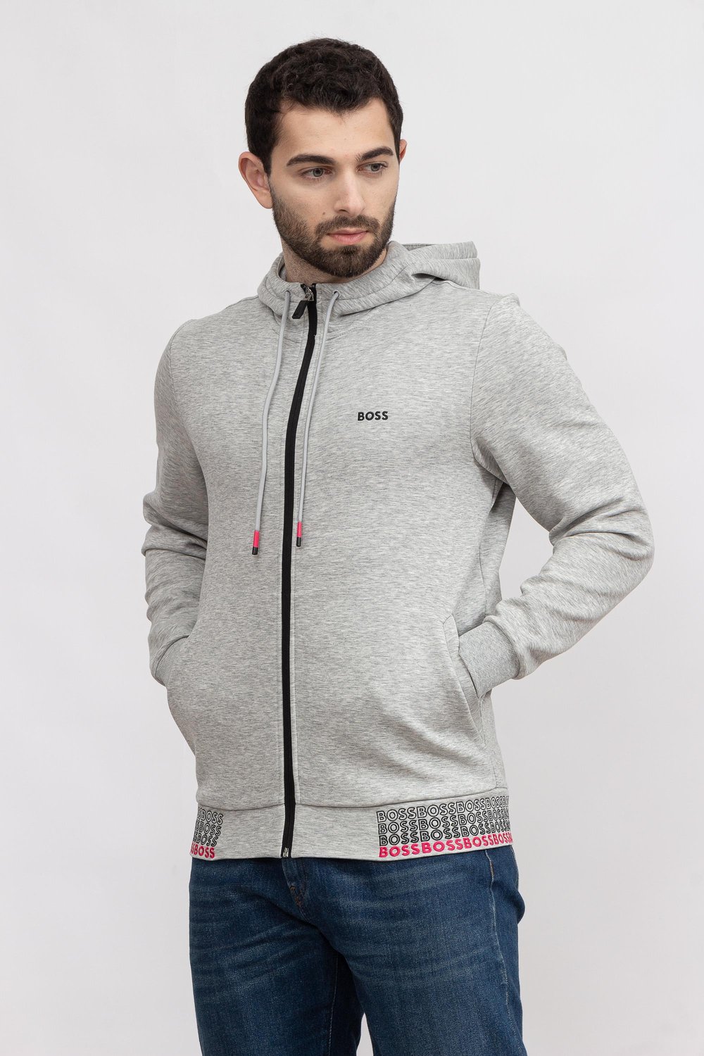 Boss Saggy Erkek Fermuarlı Sweatshirt Gri