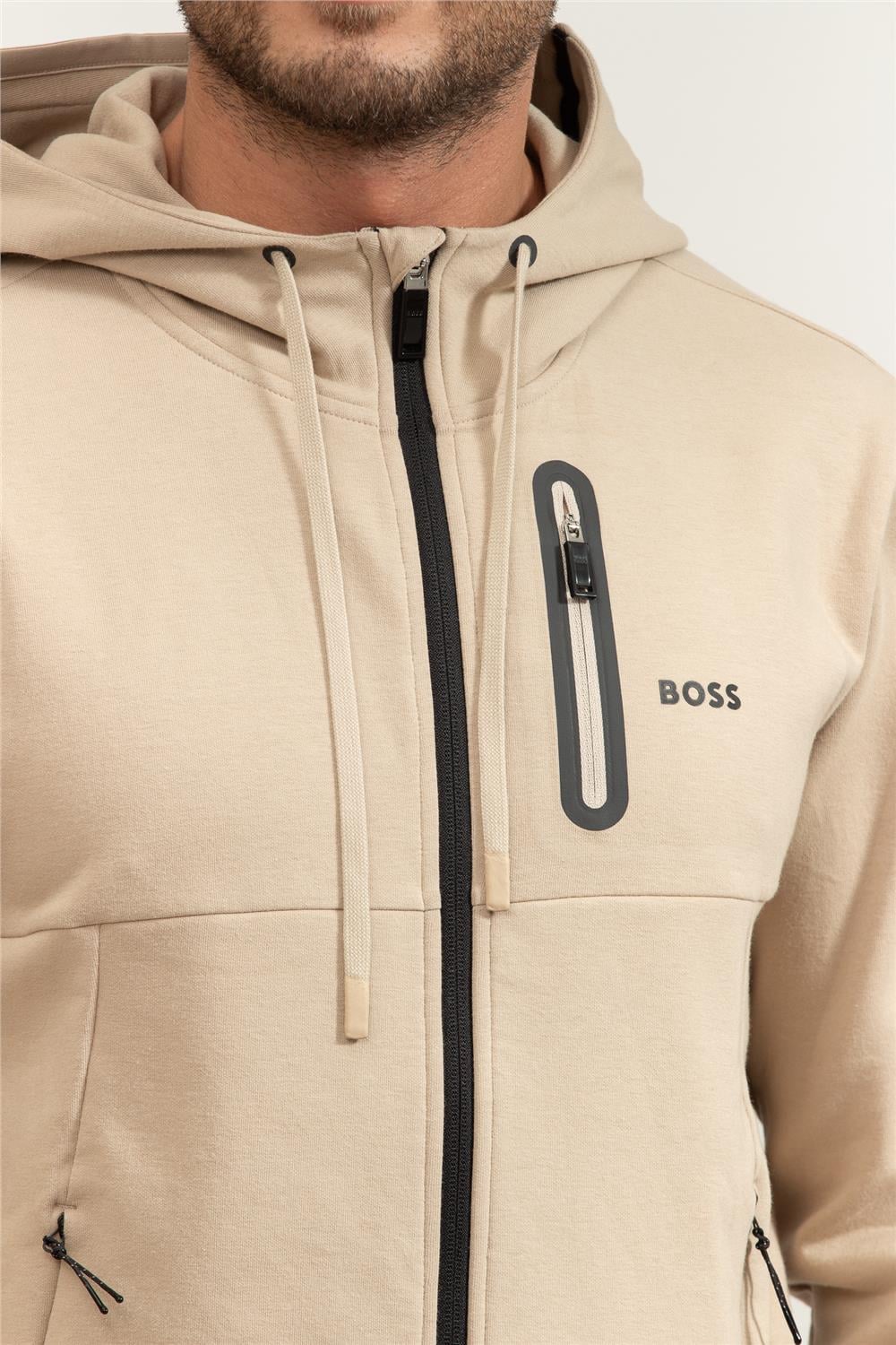 Boss Sariq Erkek Fermuarlı Sweatshirt Bej