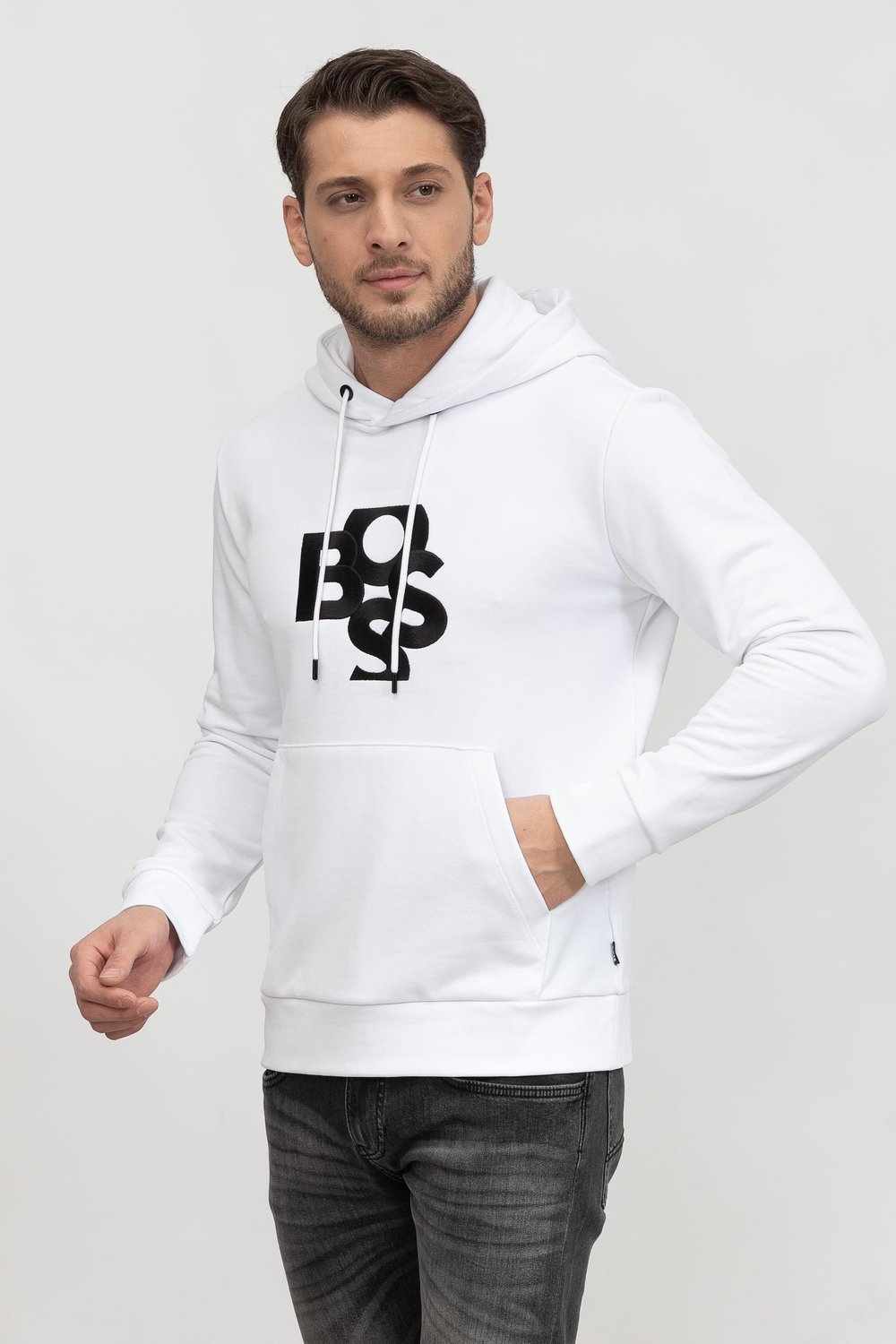 Boss Seeger Erkek Kapüşonlu Sweatshirt Beyaz