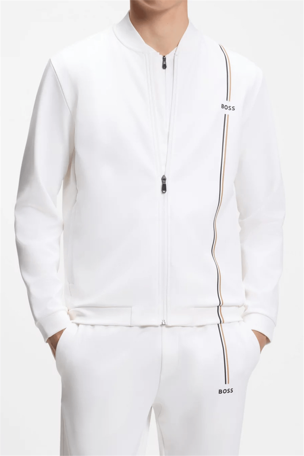 BOSS Sw Toc Game Fz Erkek Fermuarlı Sweatshirt Beyaz