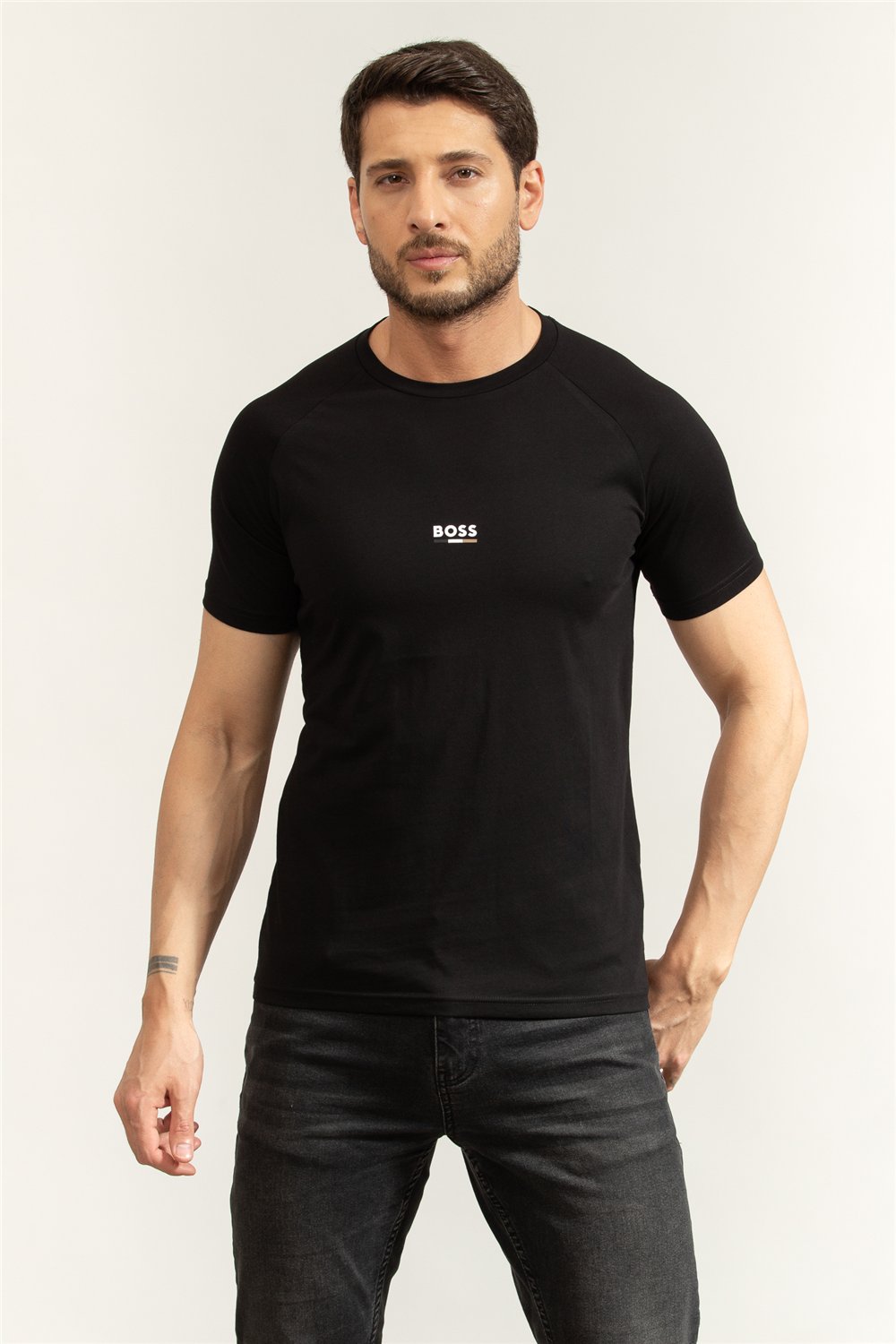 Boss T Shirt Rn Slim Fit Erkek Bisiklet Yaka T-Shirt Siyah