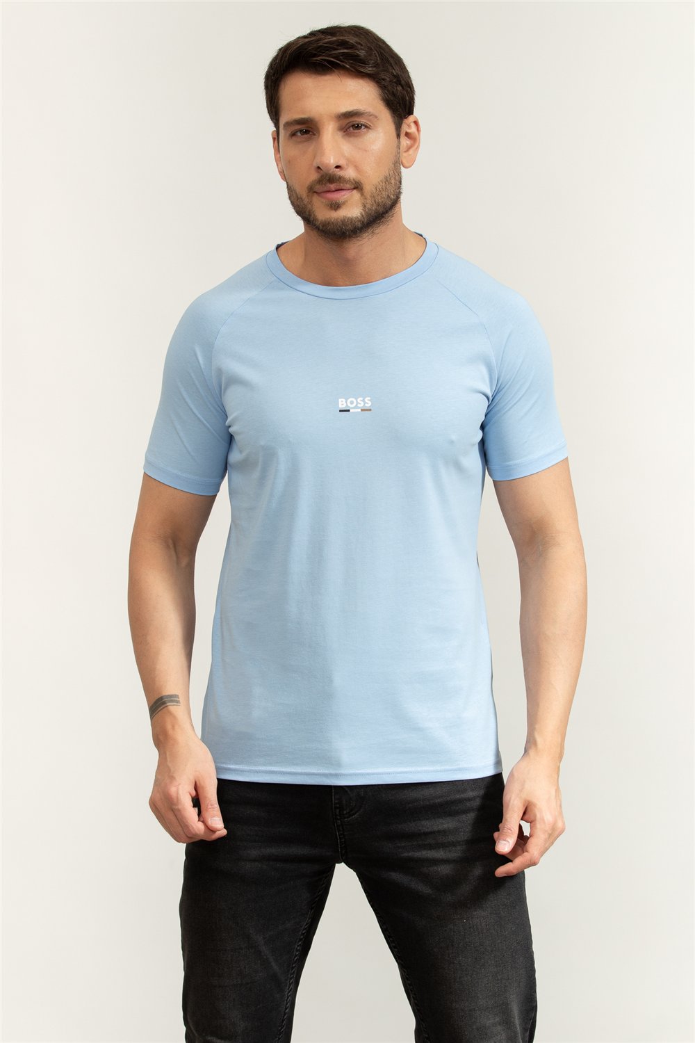 Boss T Shirt Rn Slim Fit Erkek Bisiklet Yaka T-Shirt Mavi