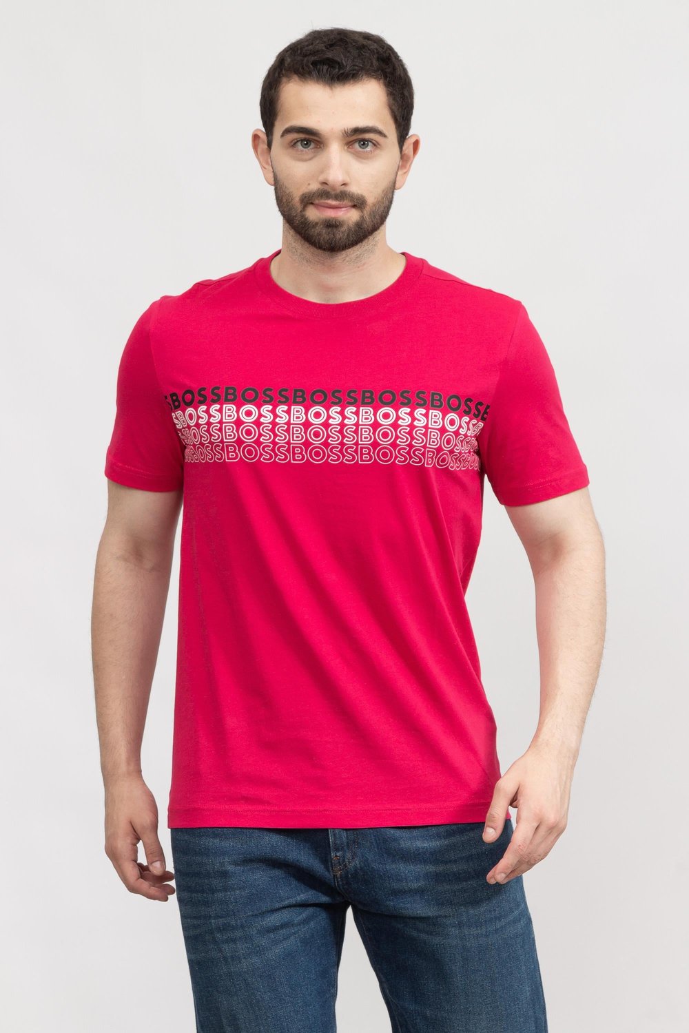 Boss Tee Erkek Bisiklet Yaka T-Shirt Pembe