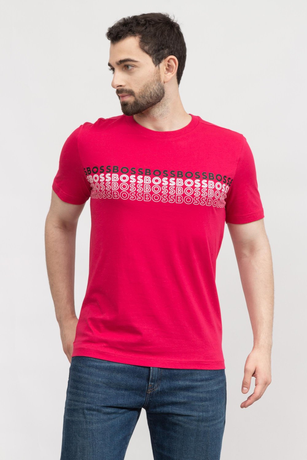 Boss Tee Erkek Bisiklet Yaka T-Shirt Pembe