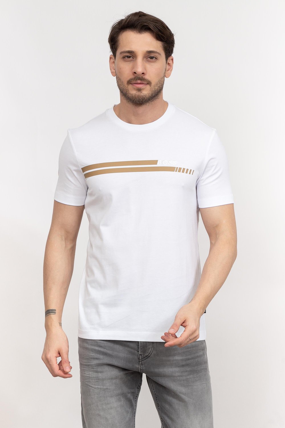 Boss Tessler Erkek Bisiklet Yaka T-Shirt Beyaz