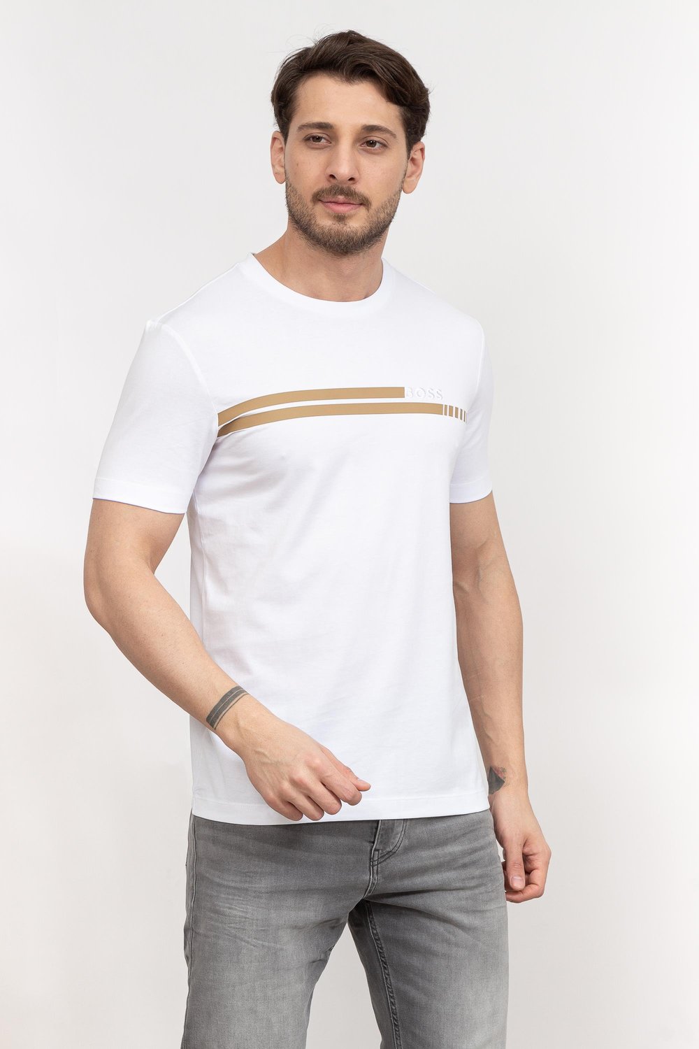 Boss Tessler Erkek Bisiklet Yaka T-Shirt Beyaz