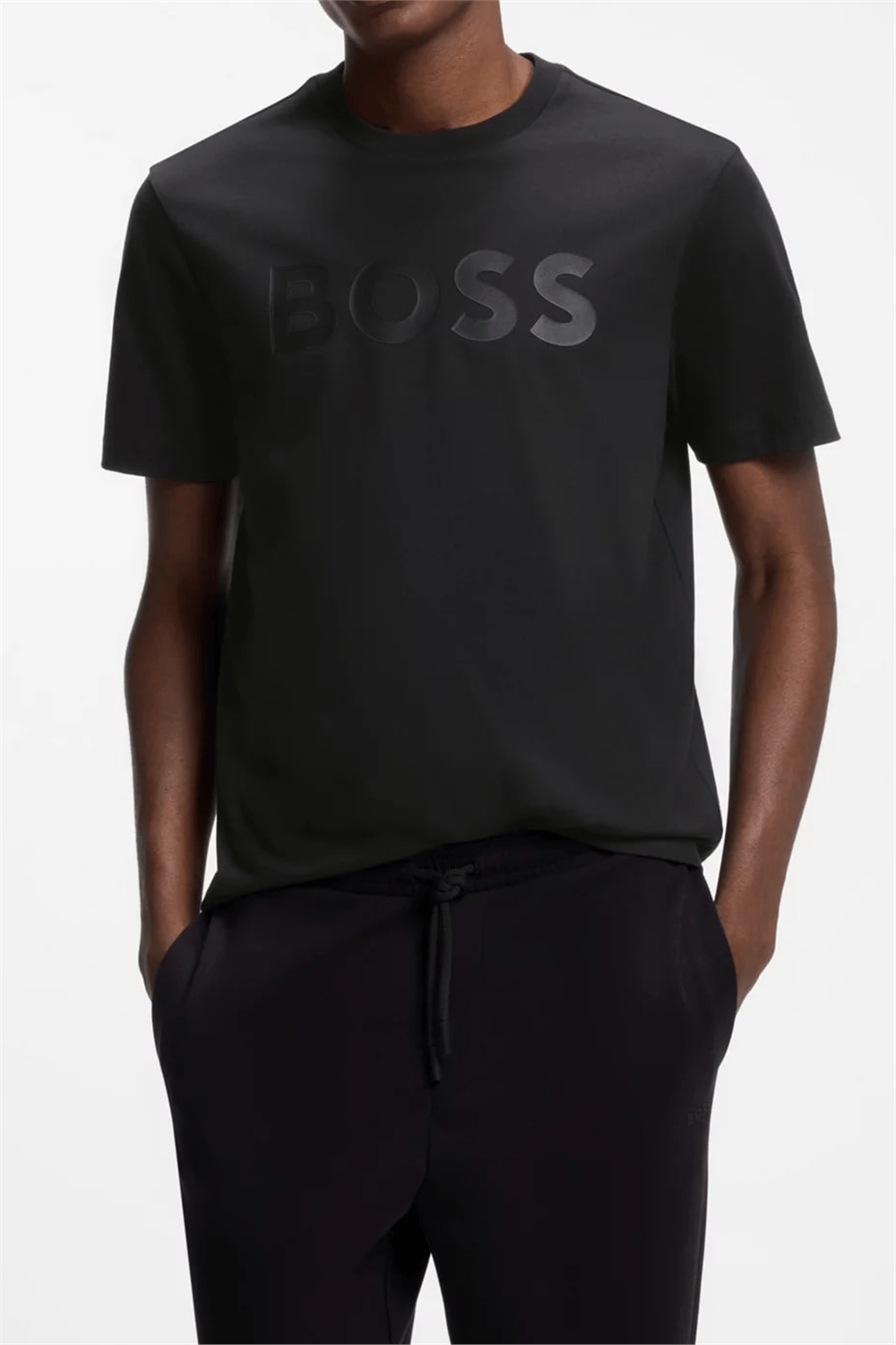 BOSS Ts Structure Logo Erkek Bisiklet Yaka T-Shirt Siyah