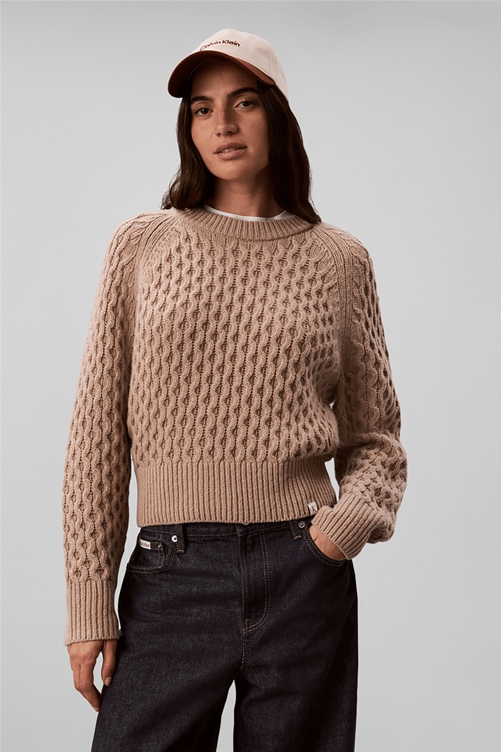 Calvin Klein Alpaca Honeycomb Cable Pullover Kadın Triko