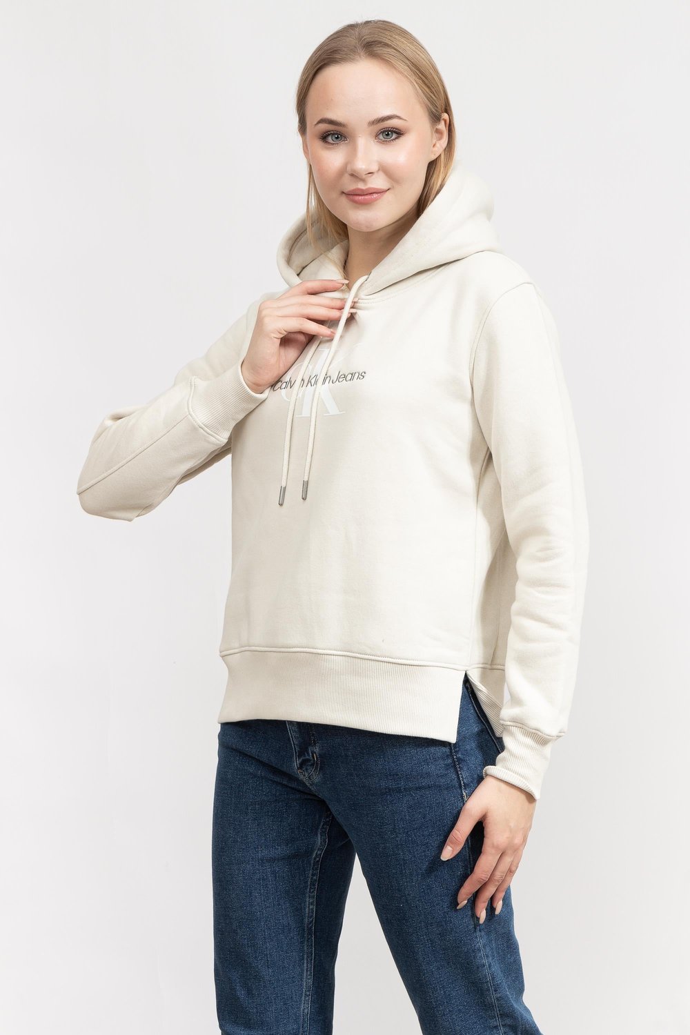 Calvin Klein Archival Monologo Kadın Kapüşonlu Sweatshirt Bej