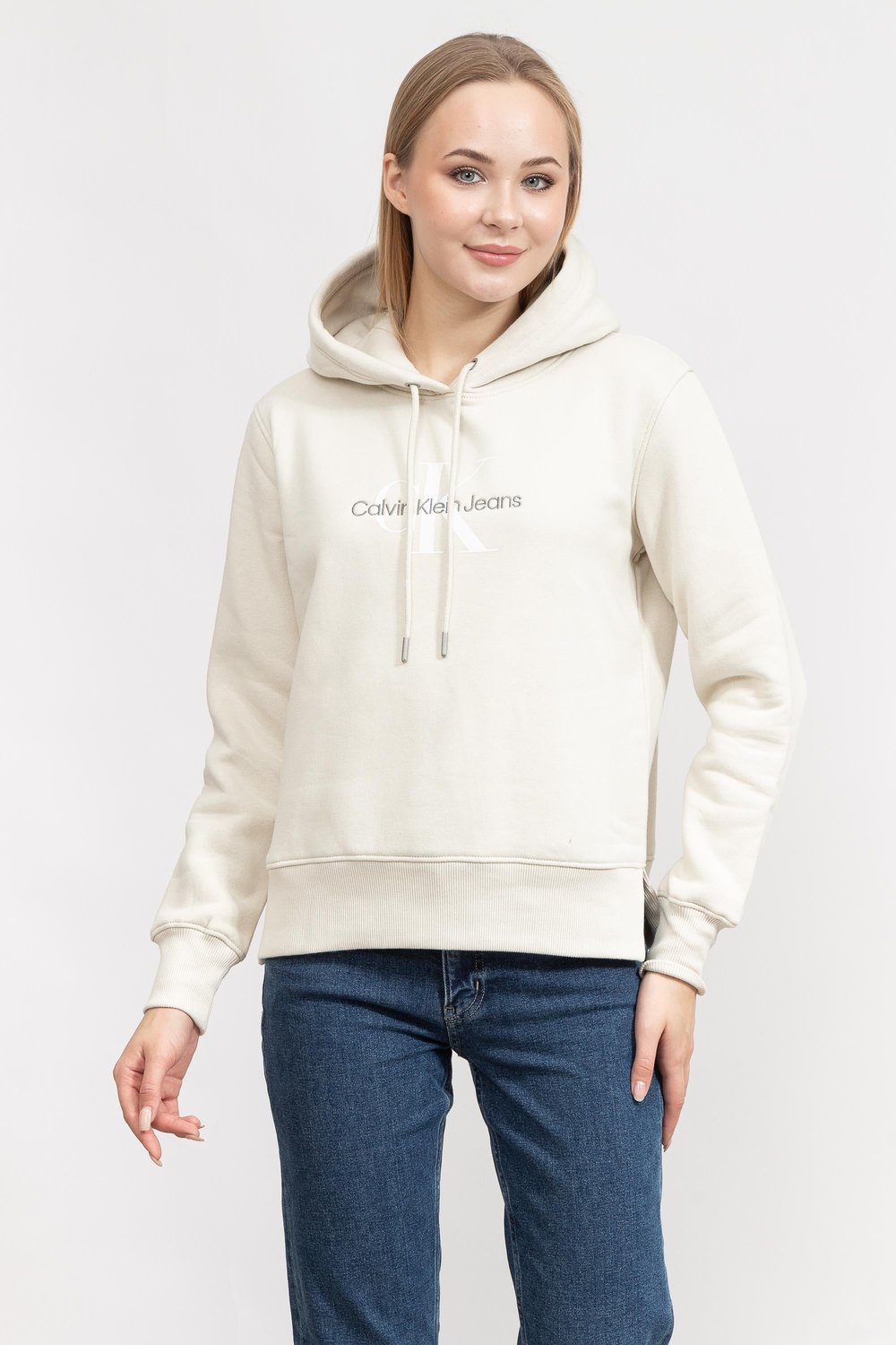 Calvin Klein Archival Monologo Kadın Kapüşonlu Sweatshirt Bej