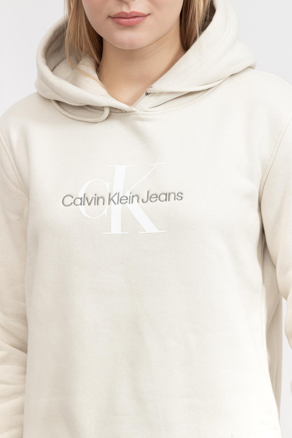 Calvin Klein Archival Monologo Kadın Kapüşonlu Sweatshirt Bej