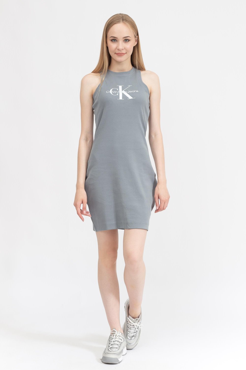 Calvin Klein Archival Monologo Rib Tank Kadın Elbise Gri