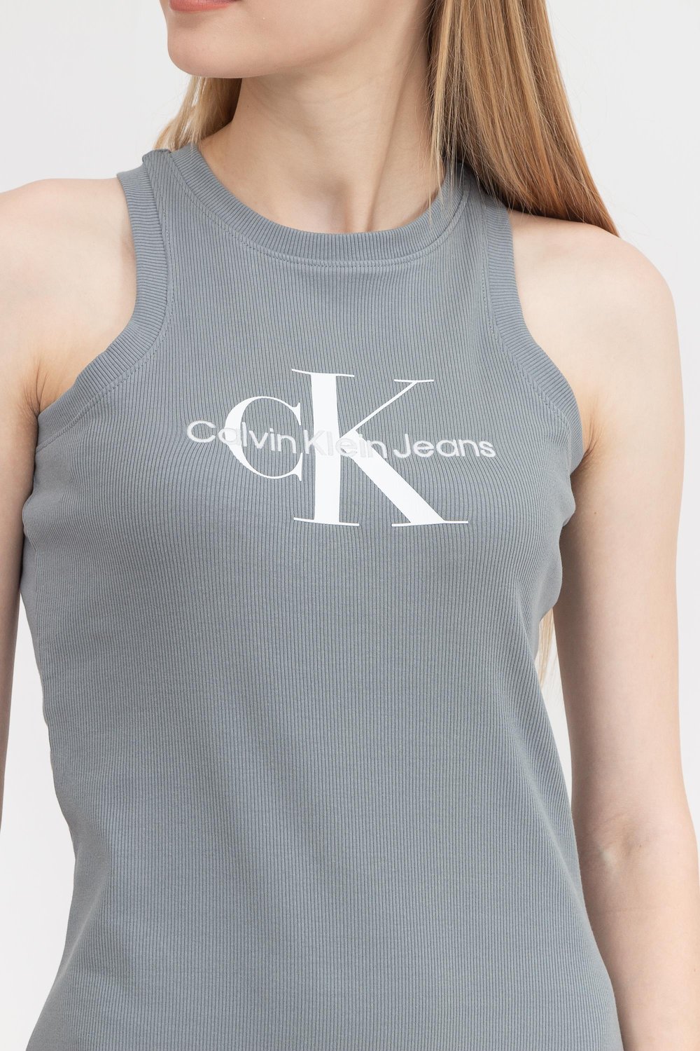 Calvin Klein Archival Monologo Rib Tank Kadın Elbise Gri