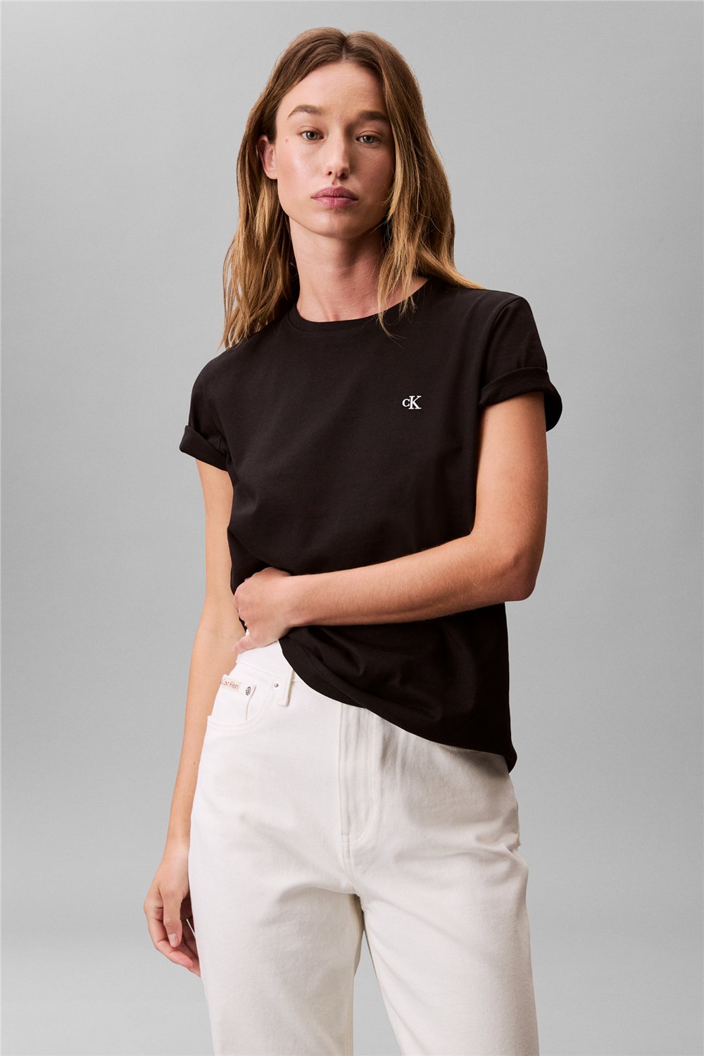 Calvin Klein Ss Monogram Crew Tee Kadın Bisiklet Yaka T-Shirt Siyah