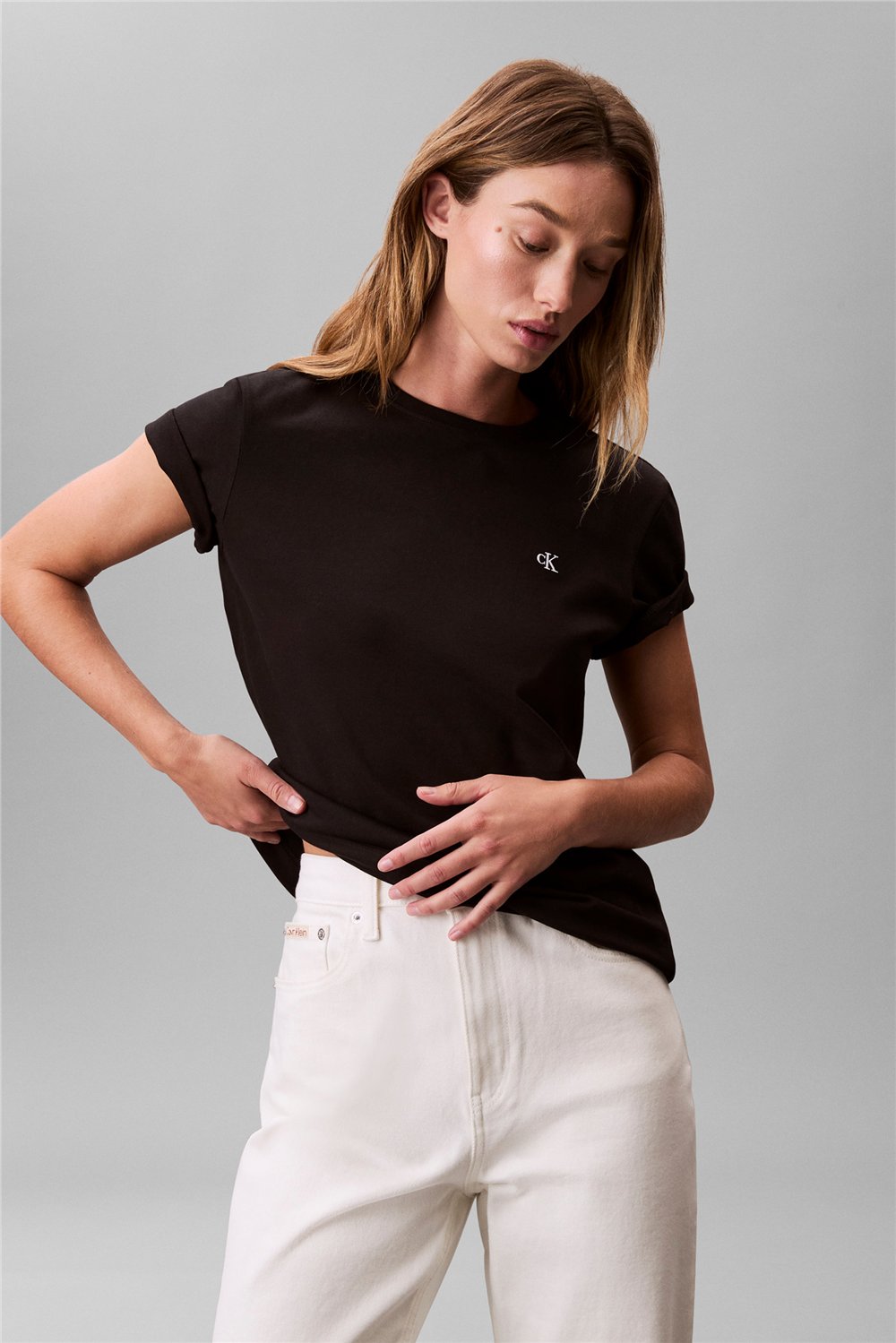 Calvin Klein Ss Monogram Crew Tee Kadın Bisiklet Yaka T-Shirt Siyah
