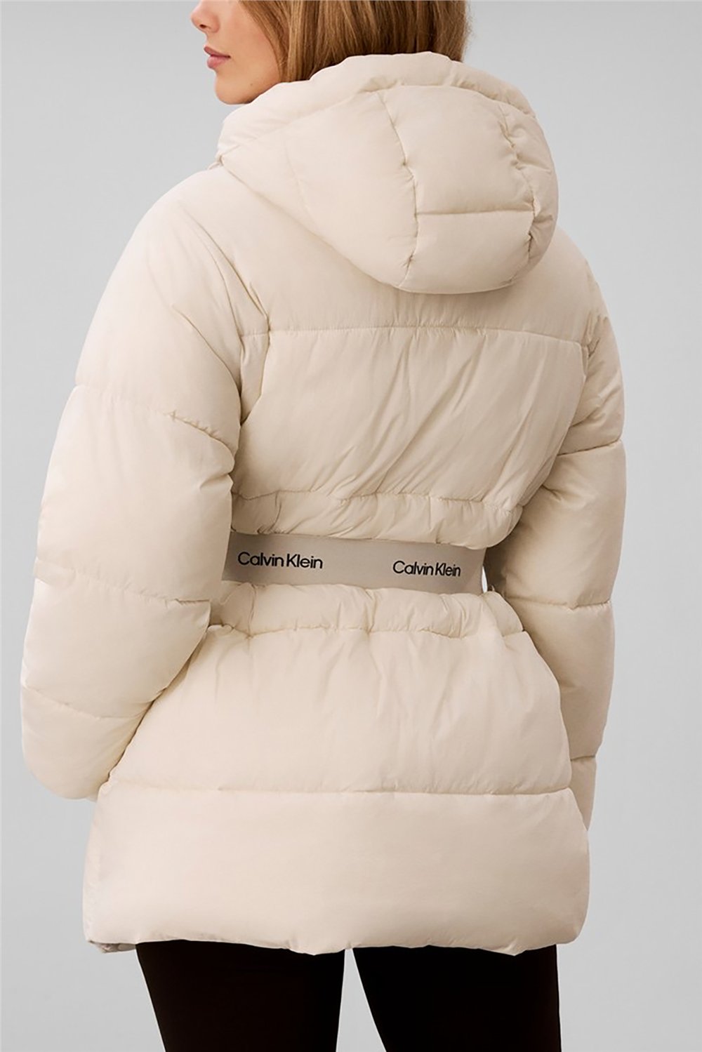 Calvin Klein Belted Midweight Puffer Kadın Mont Beyaz