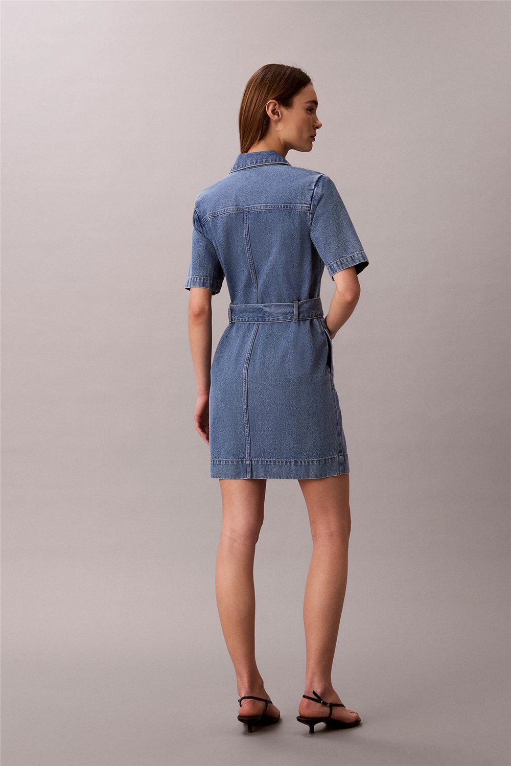 Calvin Klein Belted Shirt Dress Radio Blues Kadın Elbise